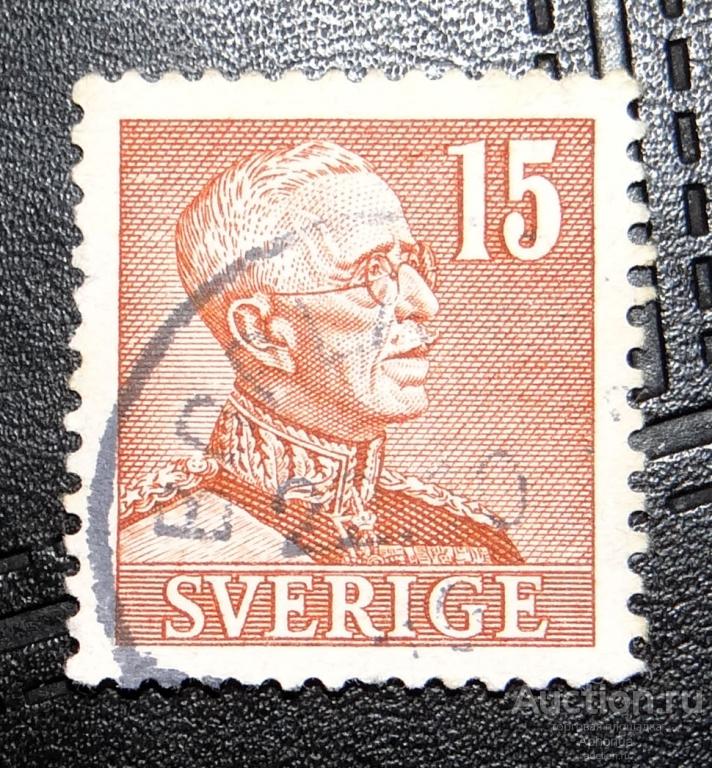 Марка гашение король Густав V Швеция, 1939