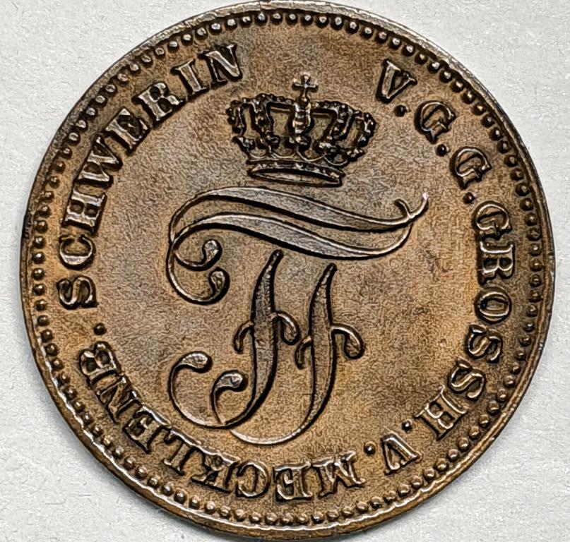 2 пфеннига. МЕКЛЕНБУРГ-ШВЕРИН.1872г.