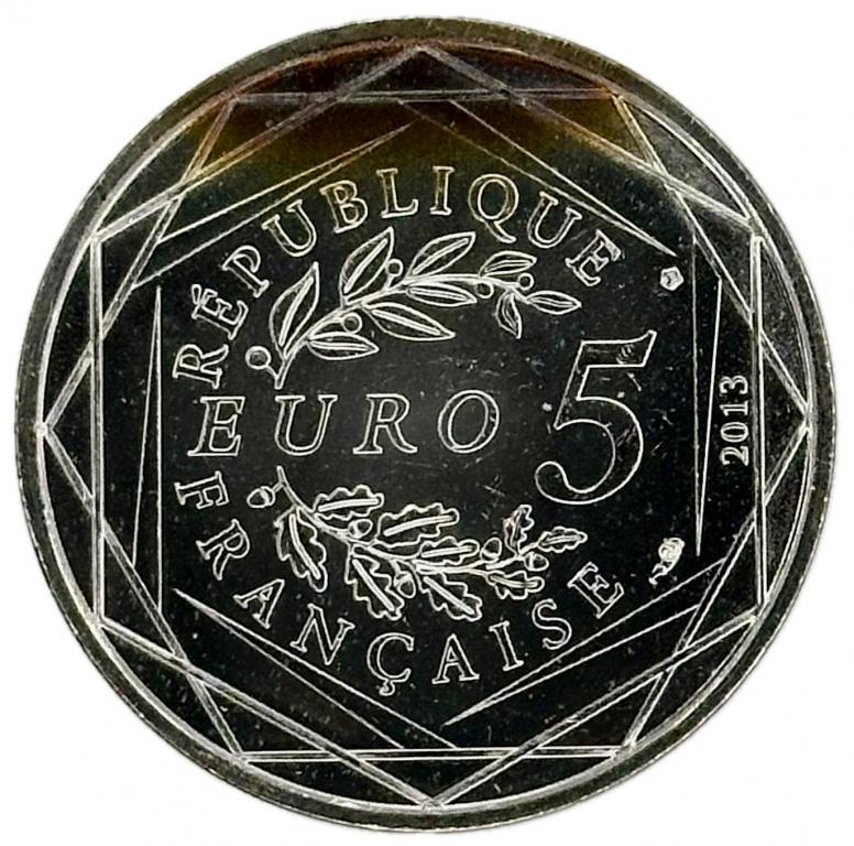 Франция 5 евро 2013 Fraternite серебро UNC Gad#EU647 в благородной патине!