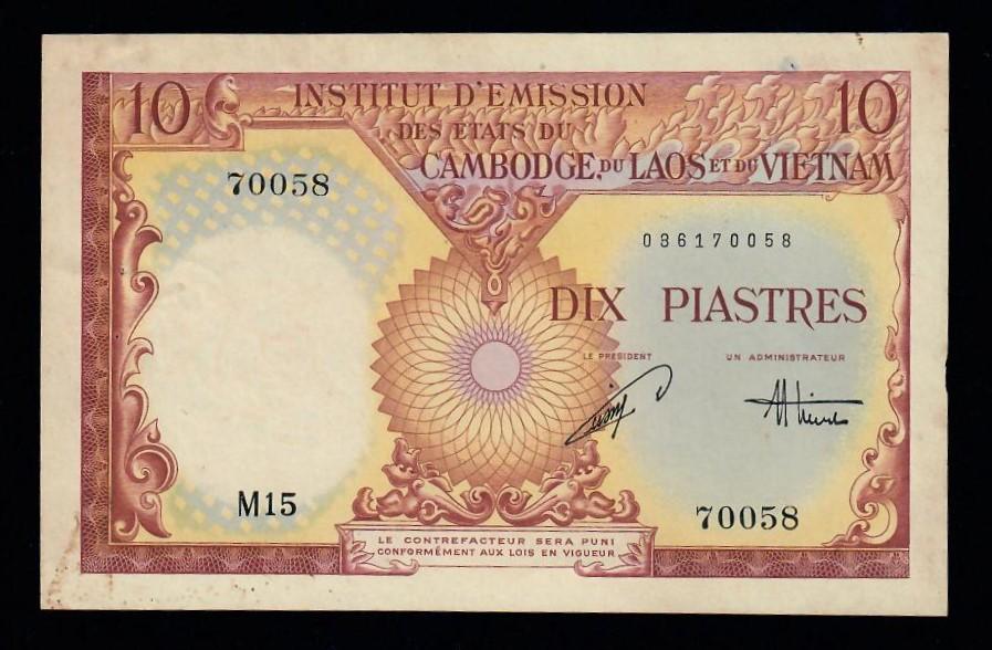 Французский индокитай 10 (десять) пиастр 70058