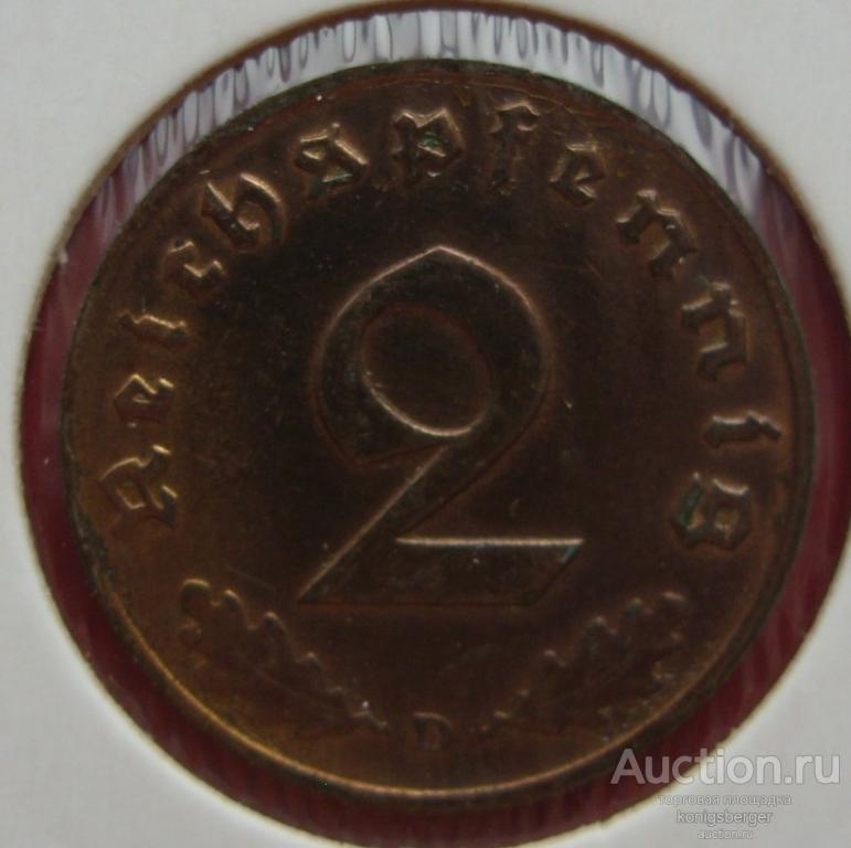 2 пфеннига 1938 D. aUNC-UNC. №3.