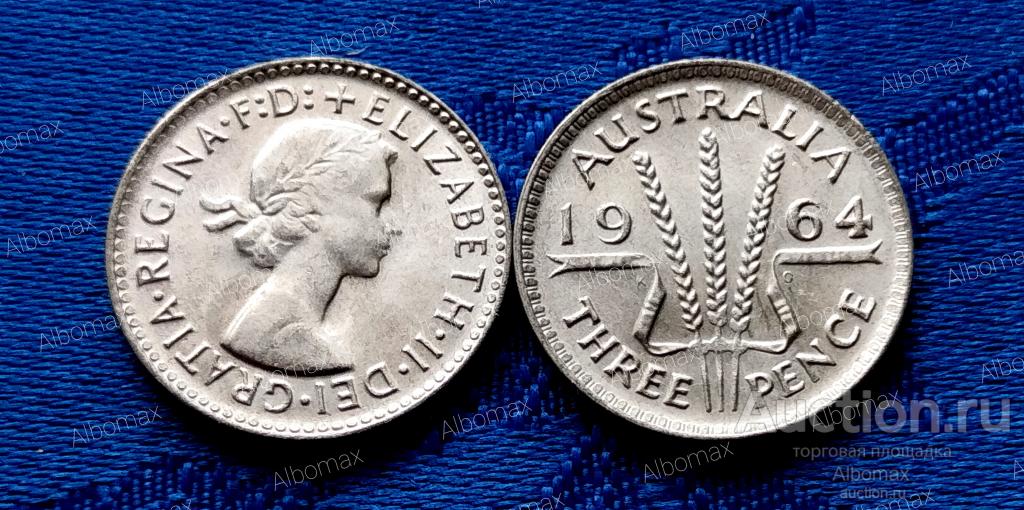 Австралия 3 пенса 1964г Елизавета II СЕРЕБРО UNC