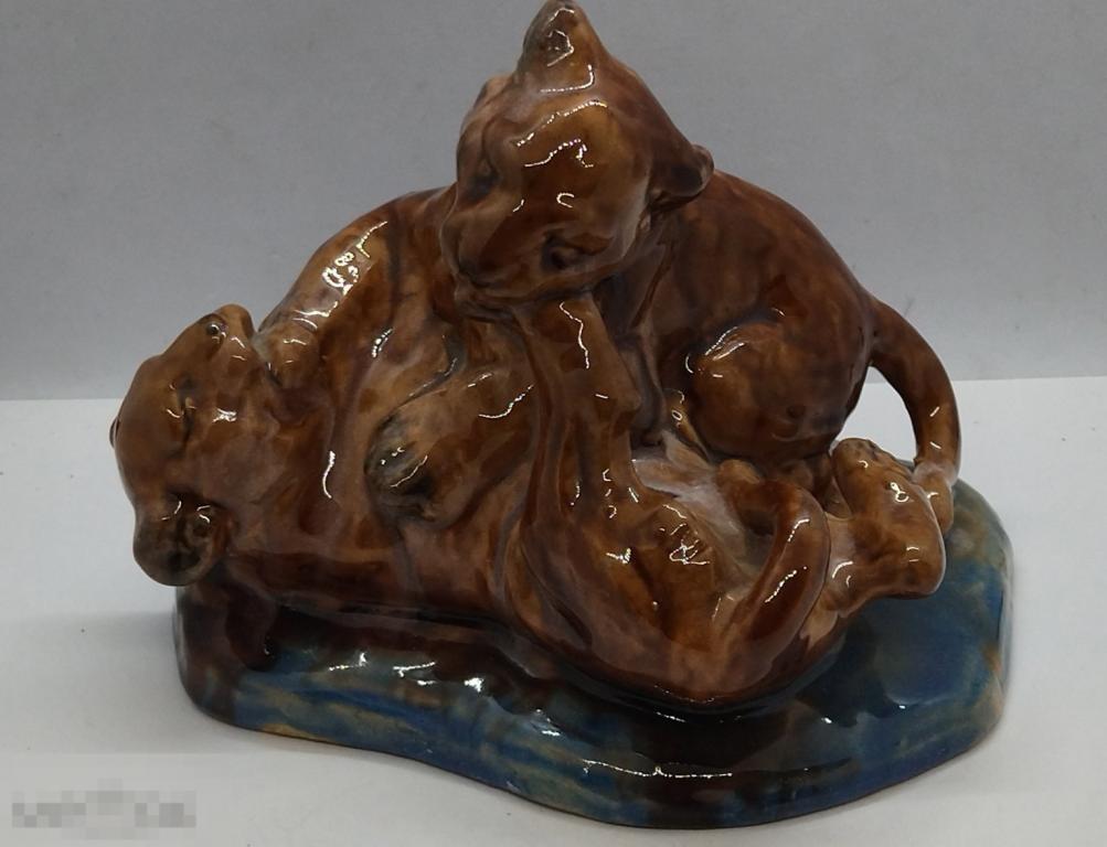Редкая Статуэтка Играющие тигрята Старая Гжель ГКЗ МОХФ. 1950-е гг