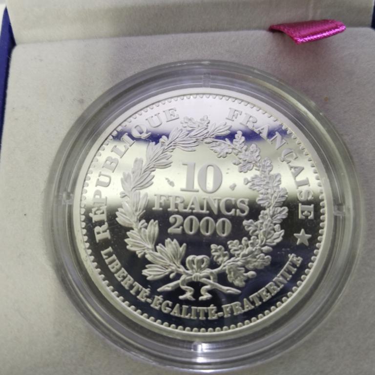 10 франков «Свобода Огюстена Дюпре» 2000 год, Франция, серебро, Proff + сертификат, бокс