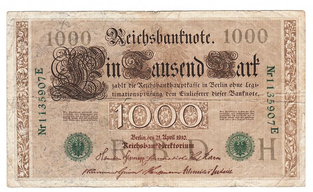 Германия 1000 марок 1910 год бона.