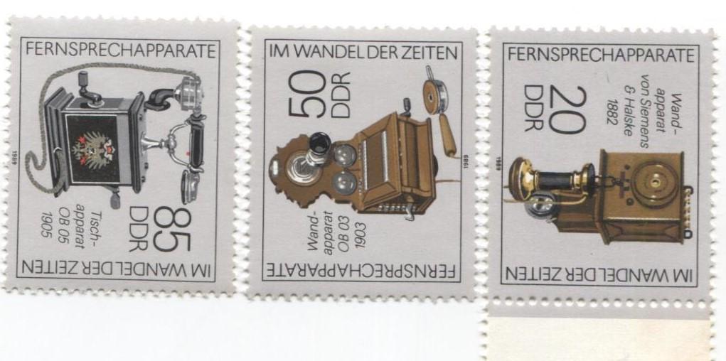1989 Германия ГДР первые телефоны разных фирм 3м из 4.**