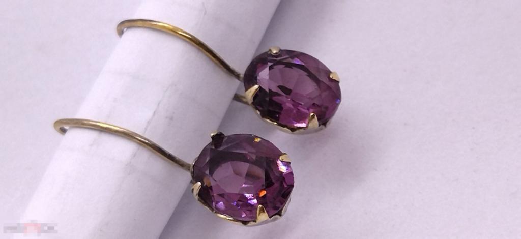 СЕРЬГИ. СЕРЕБРО 875 проба (звезда)  С ПОЗОЛОТОЙ .КОРУНД.СССР