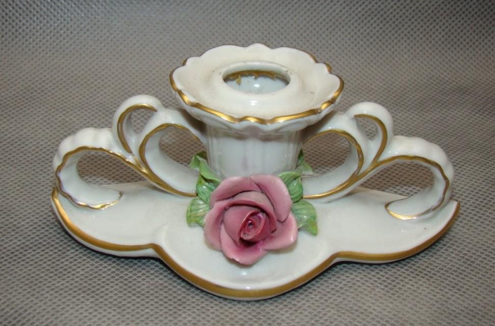 Дрезденский фарфор Подсвечник винтажный Роза (A267)