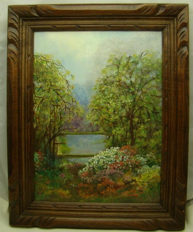 Картина старинная пейзаж Лесное озеро (Y436)