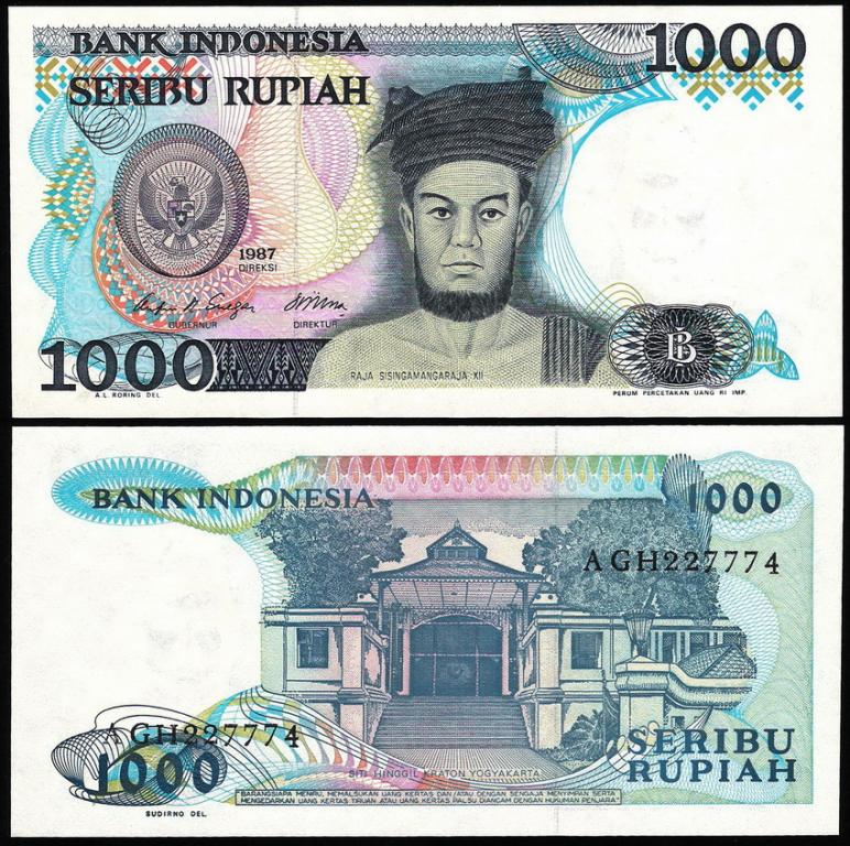 Индонезия 1000 рупий 1987 год. UNC