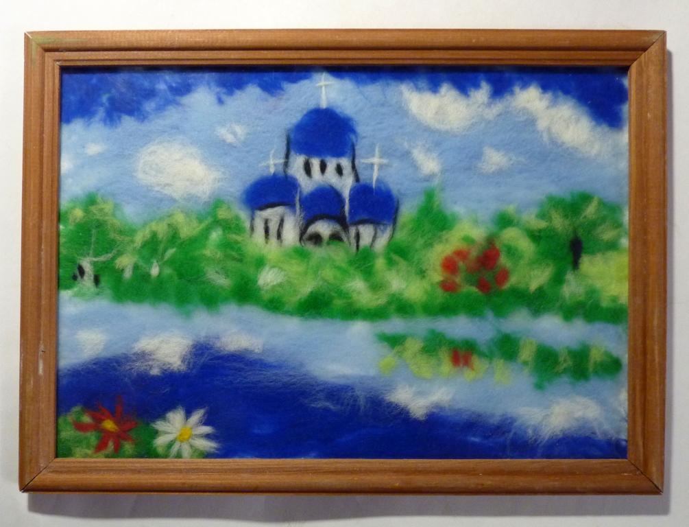 Картина из цветной шерсти "Храм" 30х21 см А4 в раме