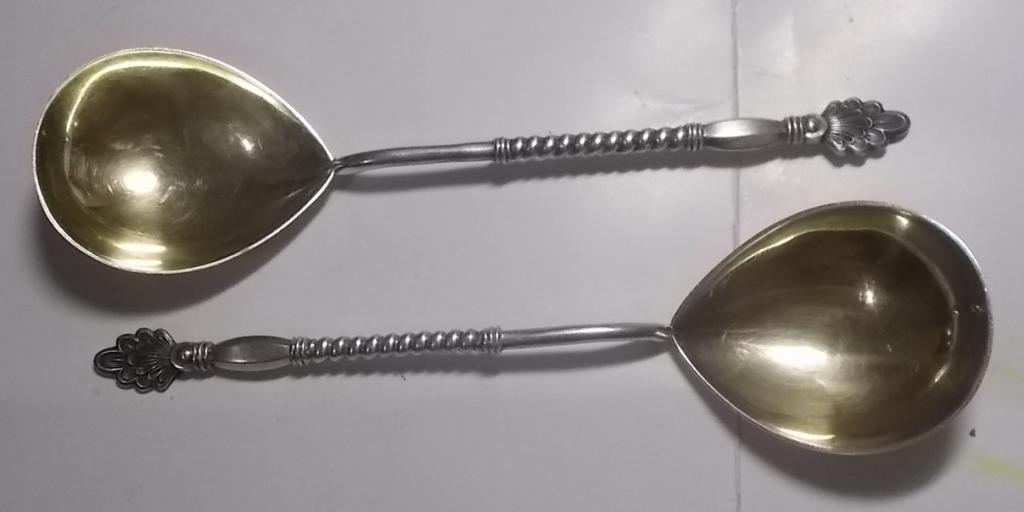 Ложки салатные серебро 875 124,6 гр позолота
