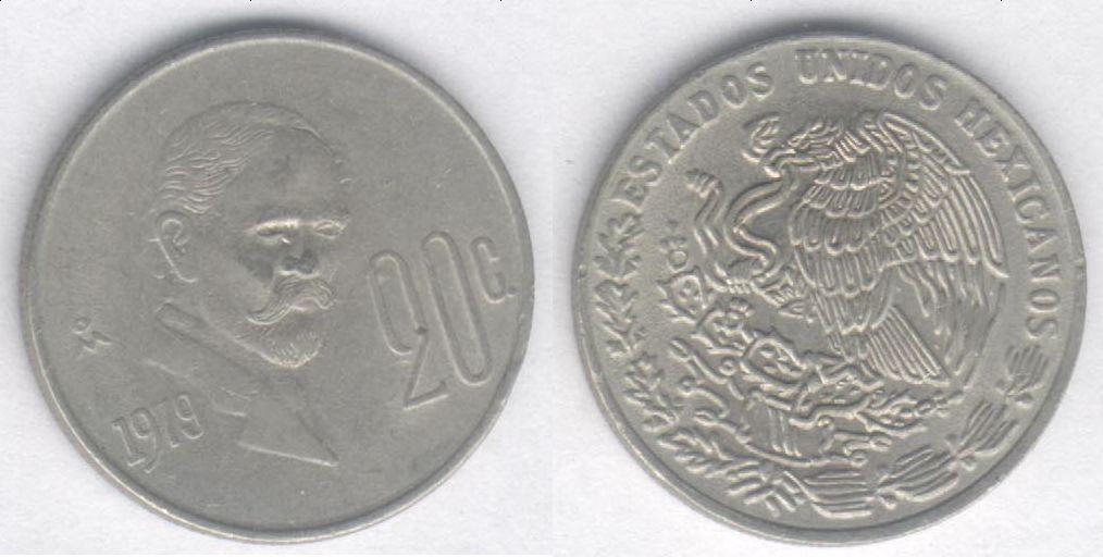 Монета Мексика 20 сентаво 1980 г. XF