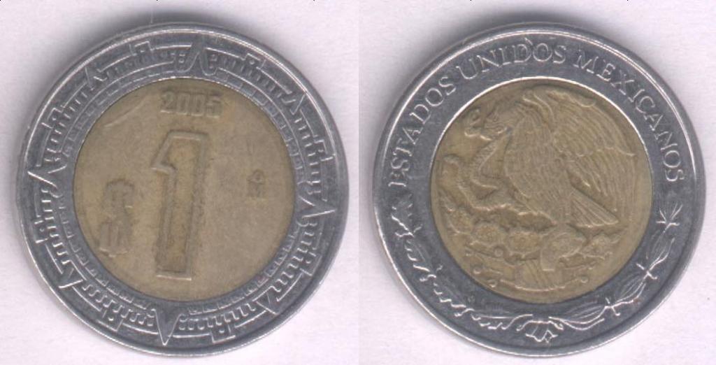 Монета Мексика 1 песо 2005 г. VF