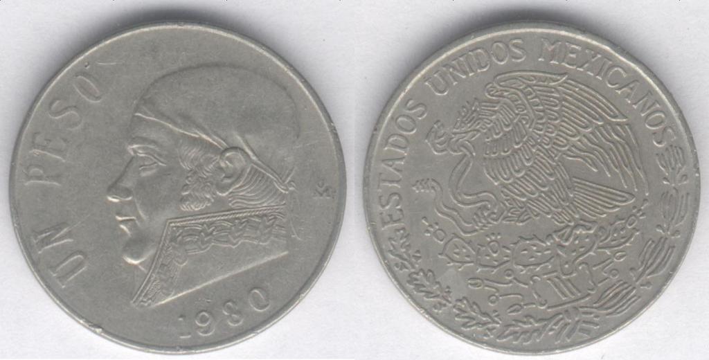 Монета Мексика 1 песо 1980 г. VF