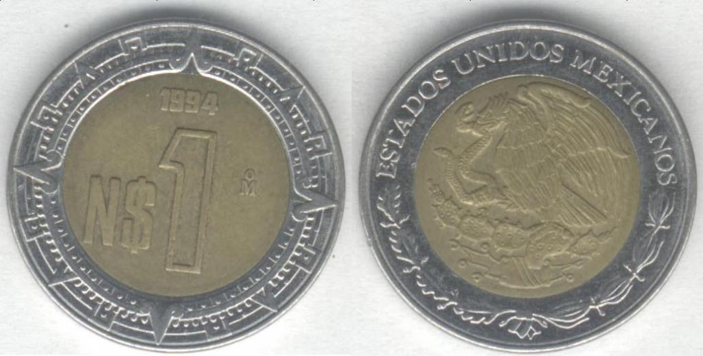 Монета Мексика 1 песо 1994 г. XF