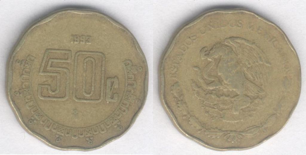 Монета Мексика 50 сентаво 1993 г. VF-