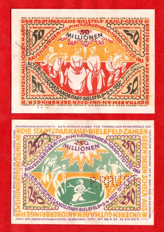 Германия, Билефельд Bielefeld, 50000000 50000000 (50, 250 млн.) марок, 1923, обе XF, ПЕРФОРАЦИЯ, RR!