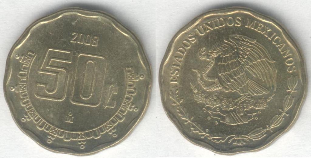 Монета Мексика 50 сентаво 2008 г. XF+