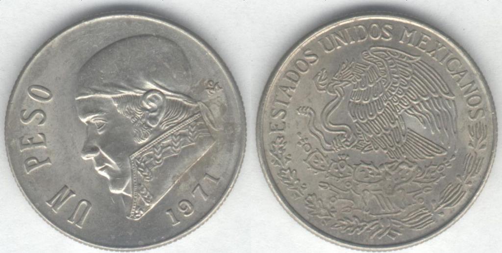 Монета Мексика 1 песо 1971 г. XF (2)