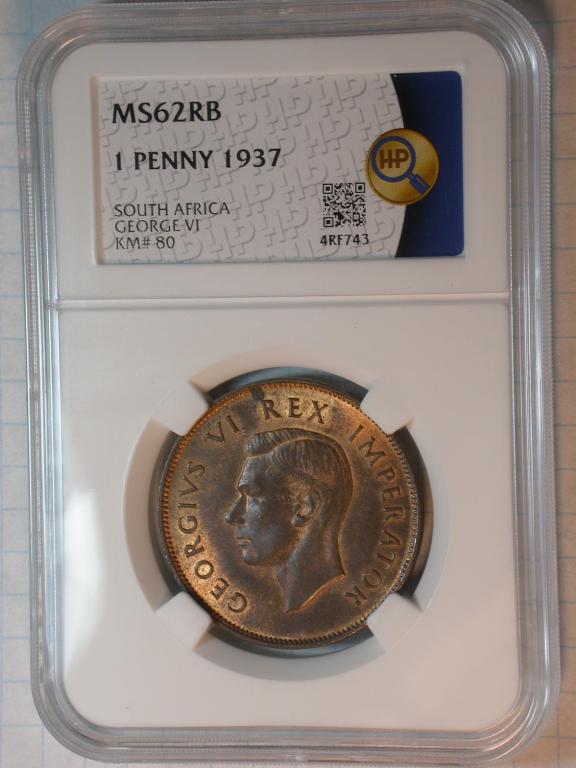 ЮАР 1 Пенни 1937 ННР MS - 62