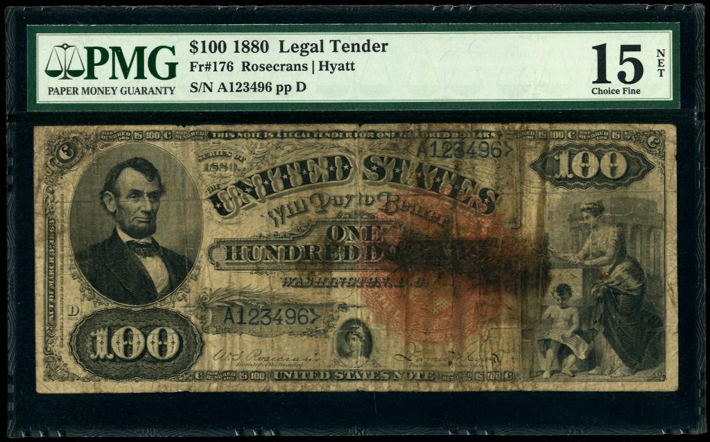 США. Legal tender. 100 долларов 1880 г.