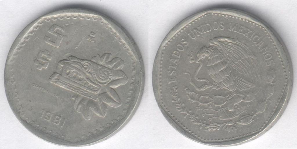 Монета Мексика 5 песо 1981 г. VF