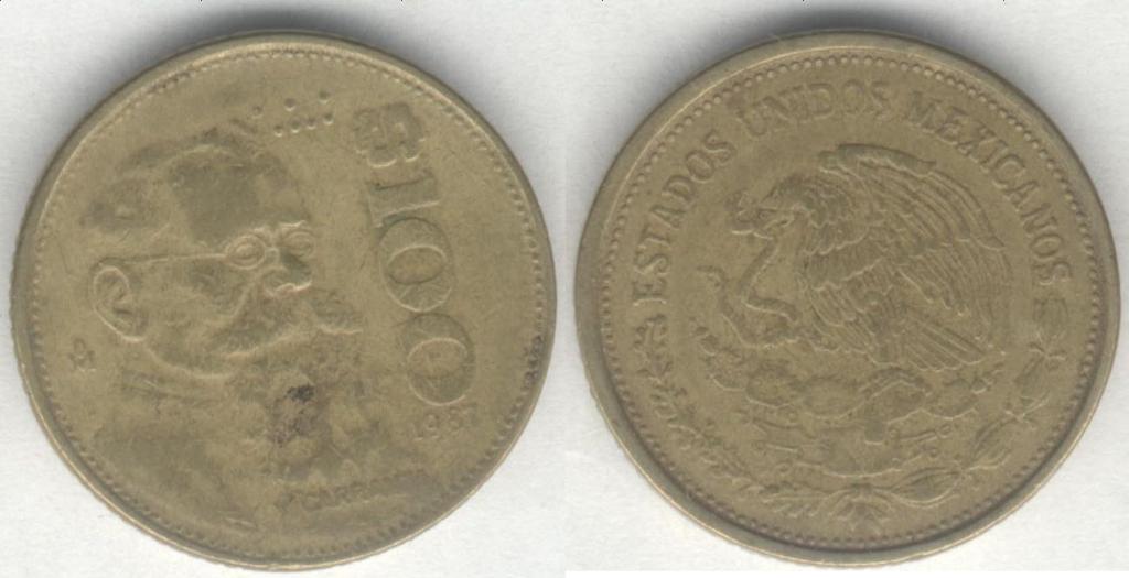 Монета Мексика 100 песо 1987 г. VF-