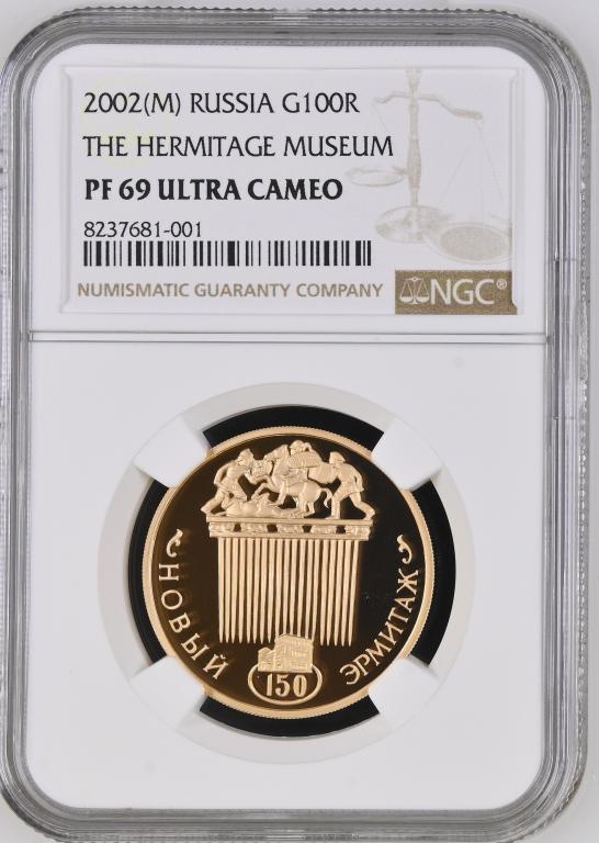 100 рублей 2002 года 150-летие Нового Эрмитажа NGC PF 69