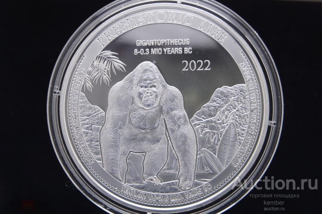 20 франков 2022 Конго, доисторическая жизнь Гигантопитек серебро #1594
