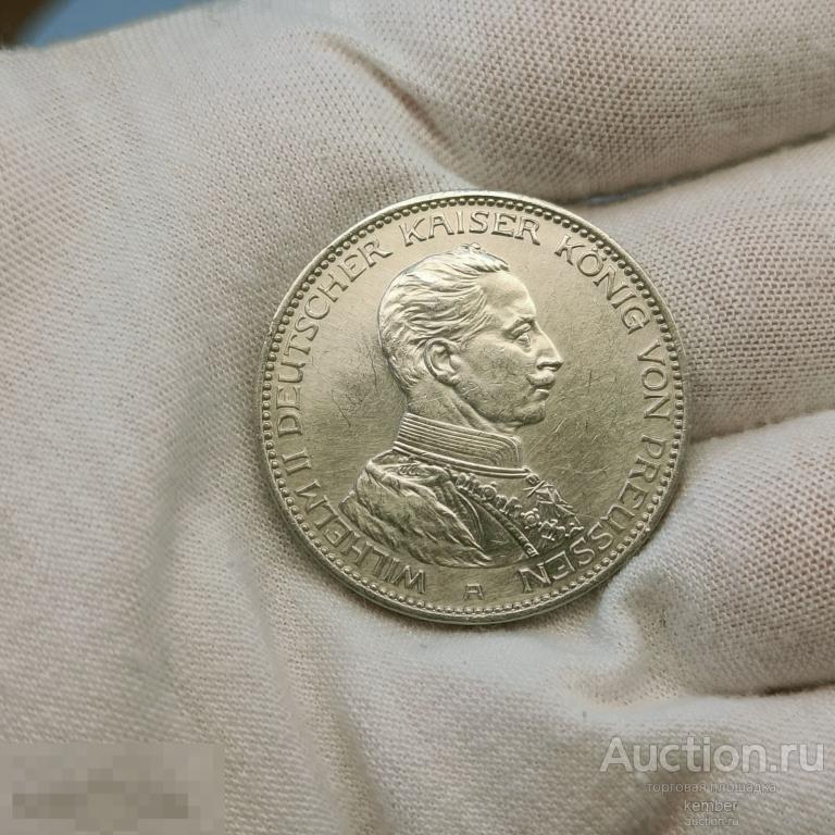 3 марки 1914 A вильгельм 2 в мундире, Германская империя, Пруссия серебро #d238