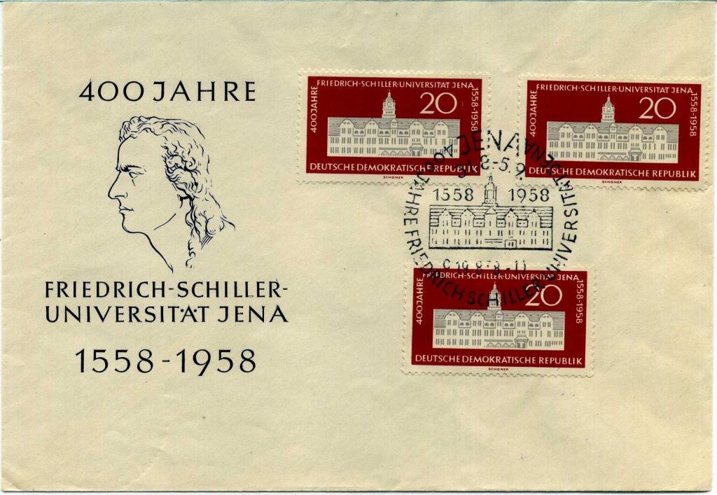 Германия ГДР (З0956) Конверт СГ Шиллер 1958 Литература Университет Наука Образование Культура