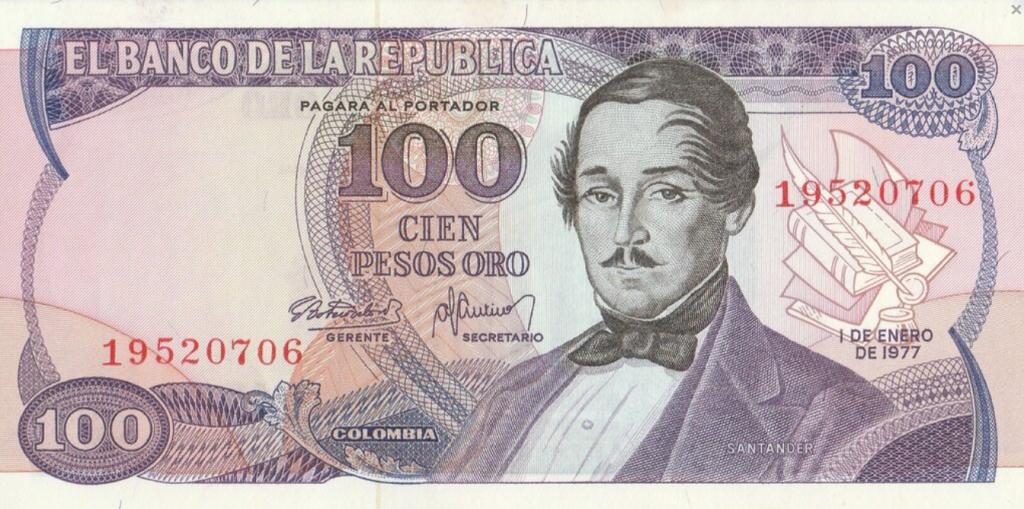 Колумбия 100 песо 1977 год ПРЕСС/UNC