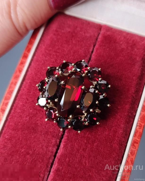 Винтажная брошь с гранатами Золото 333 проба Германия Два яруса