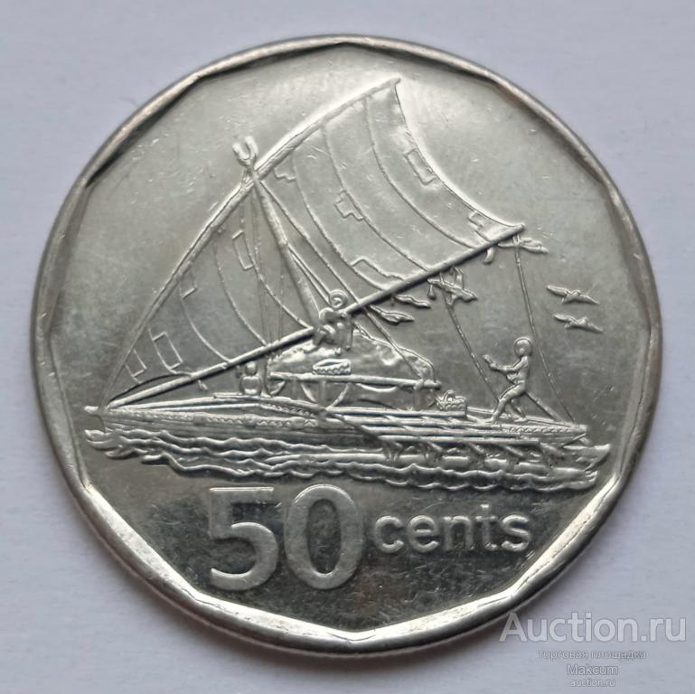 Фиджи 50 центов . 2009 г . Корабли. Лодки. Парусники.