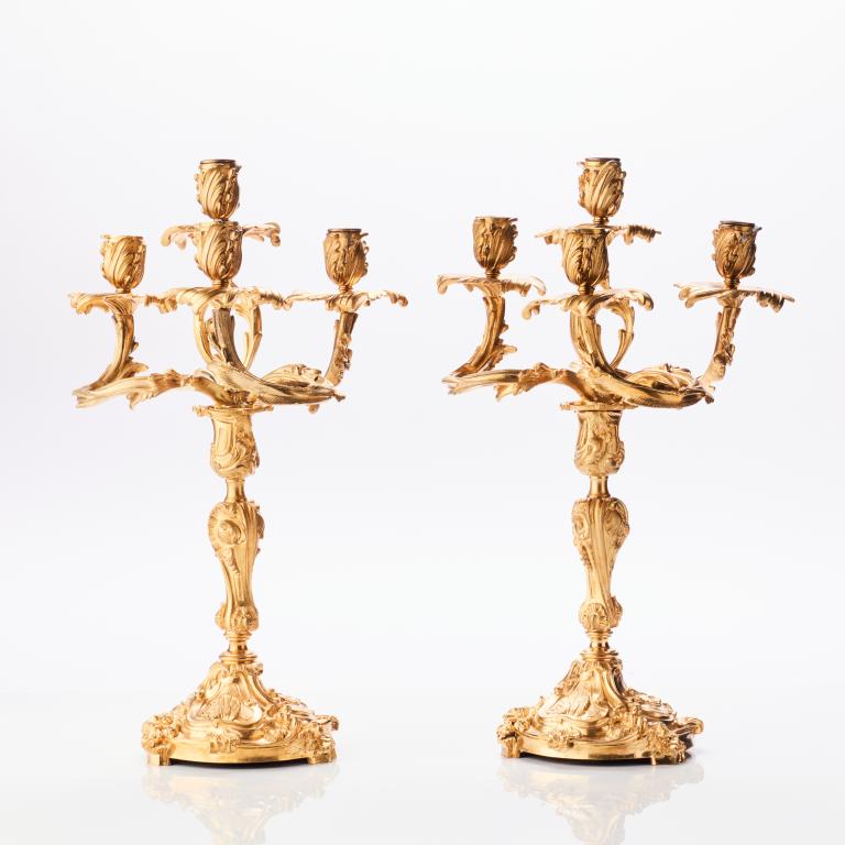 Канделябры (подсвечники), 2 шт. Бронза, позолота.  Франция, 19 век.