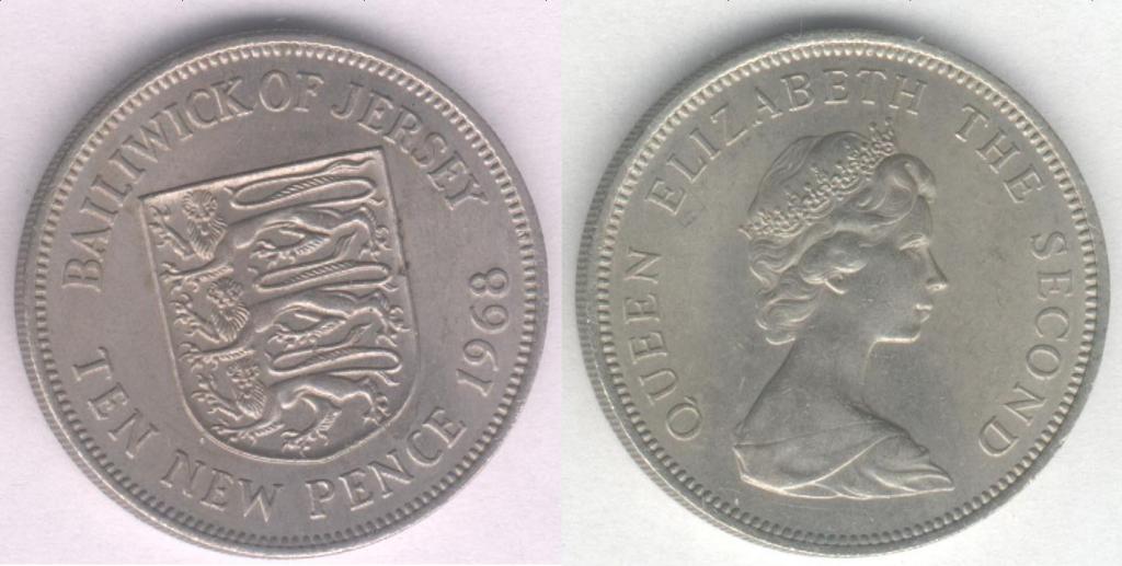 Монета Джерси 10 пенсов 1968 г. UNC
