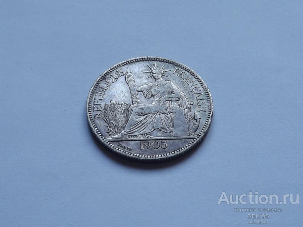 Французский Индокитай 1 пиастр 1905 Серебро 900 Редкая!!!! СОСТОЯНИЕ!!