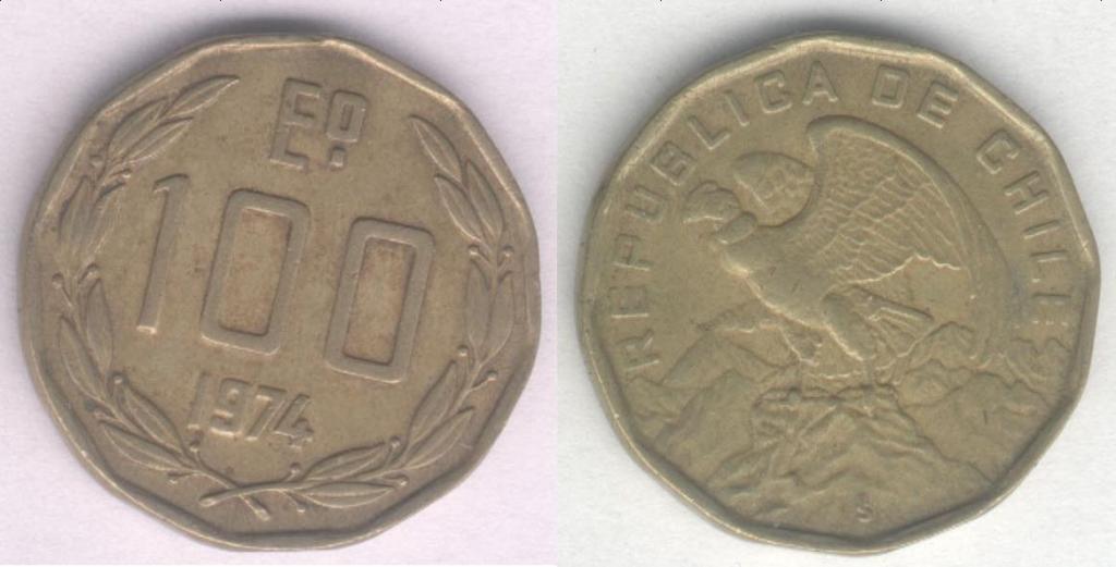 Монета Чили 100 эскудо 1974 г. VF