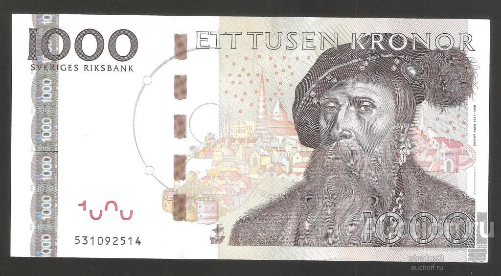 1000 крон Швеция 2005 UNC пресс