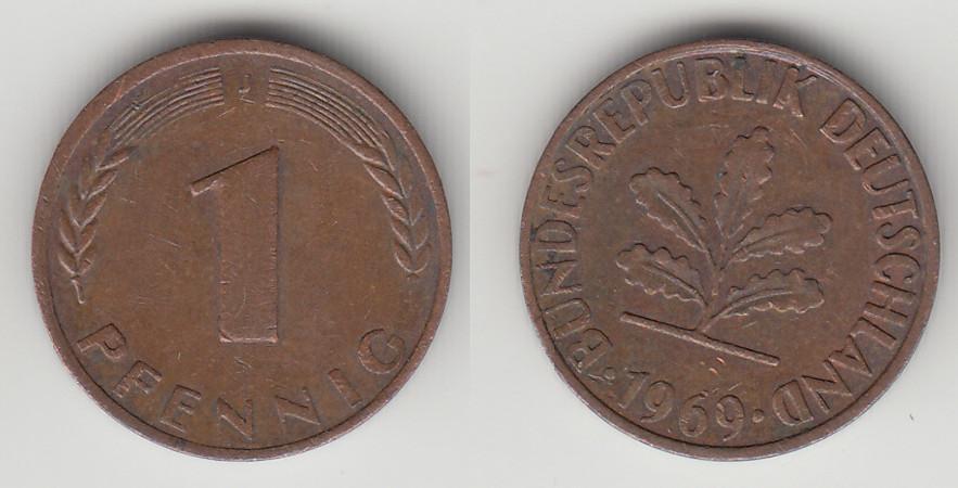 Германия ФРГ 1 пфенниг 1969 J  М