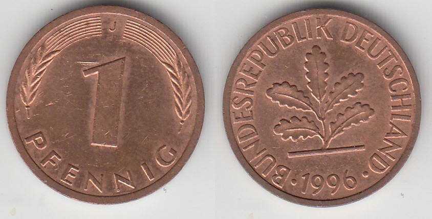 Германия ФРГ 1 пфенниг 1996 J М