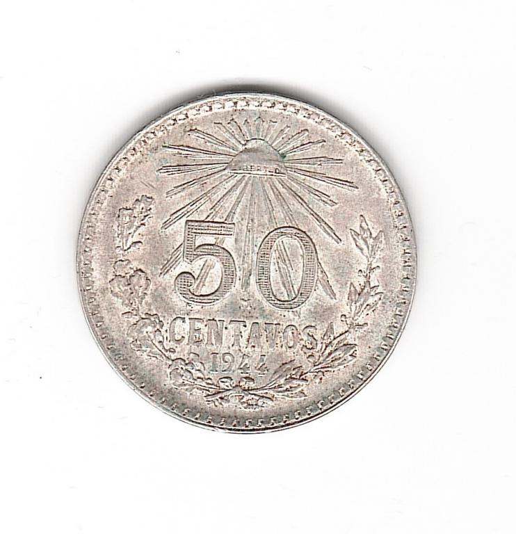 Мексика 50 сентаво 1944 серебро