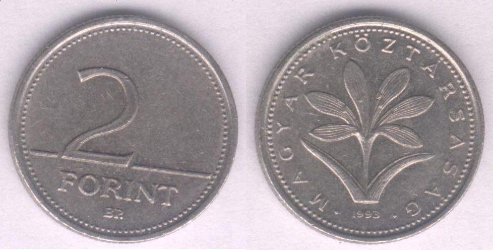 Монета Венгрия 2 форинта 1993 г. XF