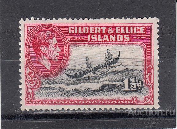 GILBERT & ELLICE ISLANDS  ОСТРОВА ГИЛЬБЕРТ   Аборигены Лодка   № 40 1939  Сост * Наклейка!!
