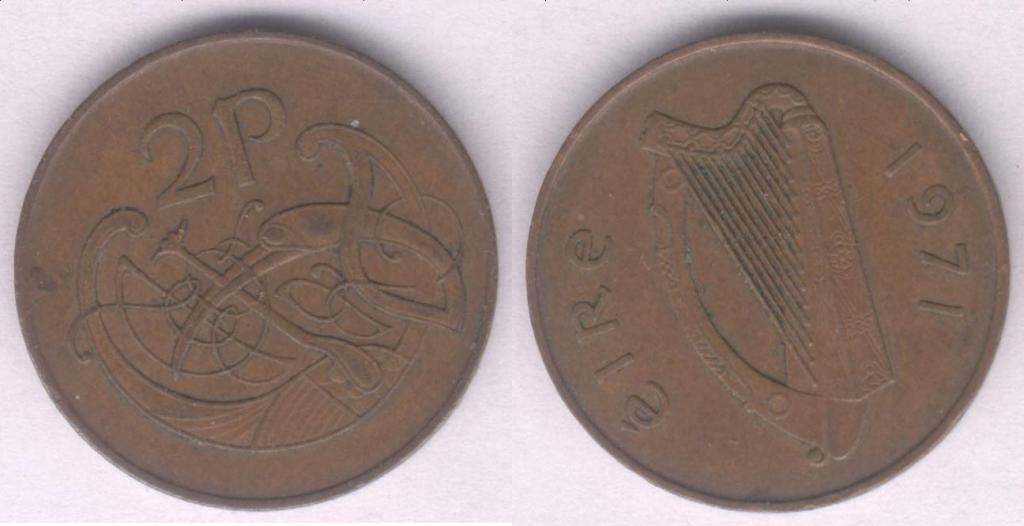 Монета Ирландия 2 пенса 1971 г. VF