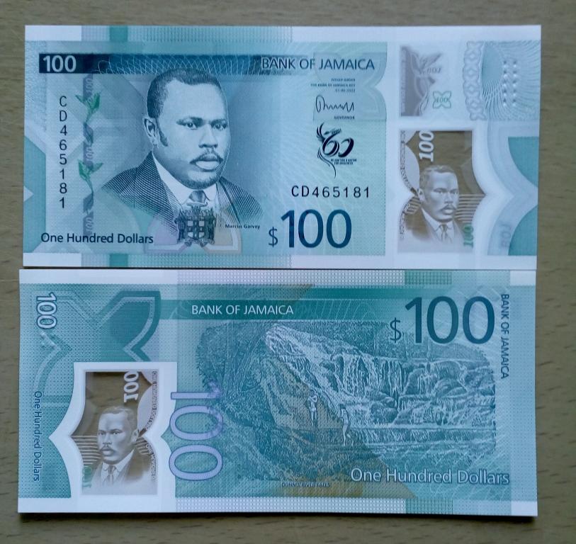 Ямайка 100 долларов 2022 пресс unc полимер