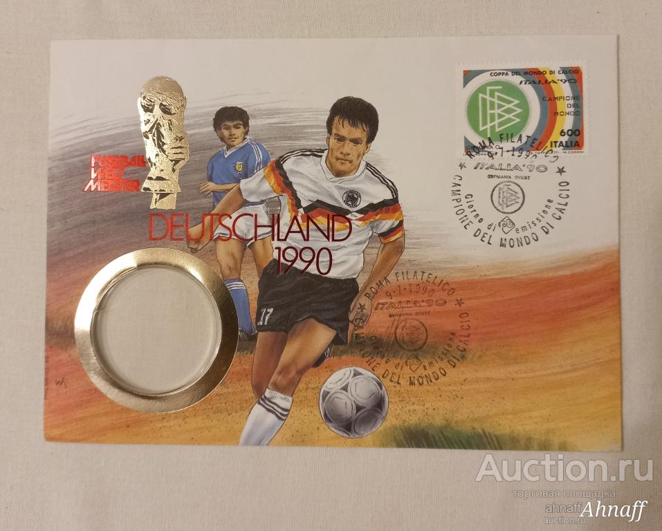 Конверт без монеты, остров Мэн 1 крона 1990, футбол