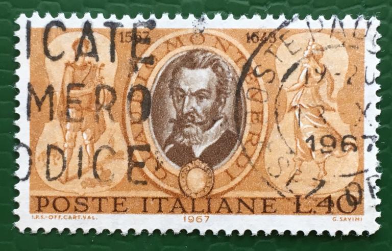 Марка. 400-летие со дня рождения Монтеверди.  Италия. 1967 г.