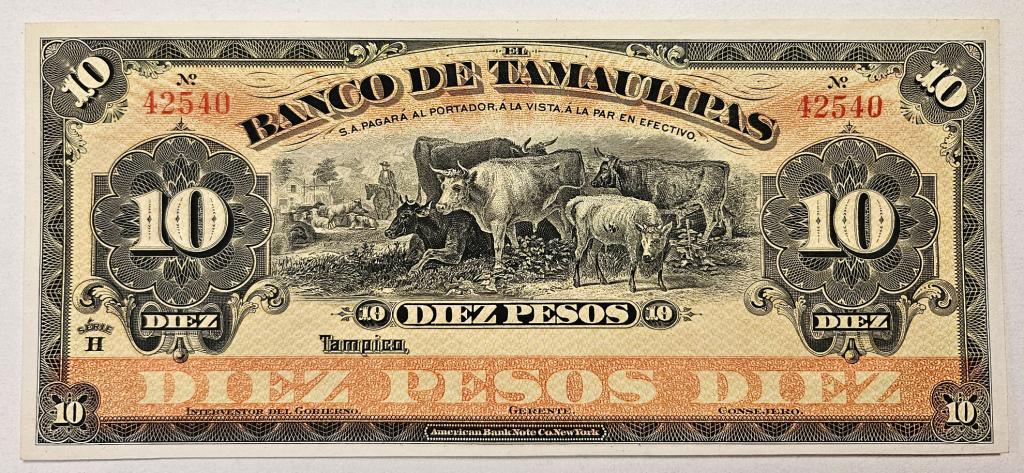 Мексика Tamaulipas 10 песо 1902 - 1914 UNC коровы